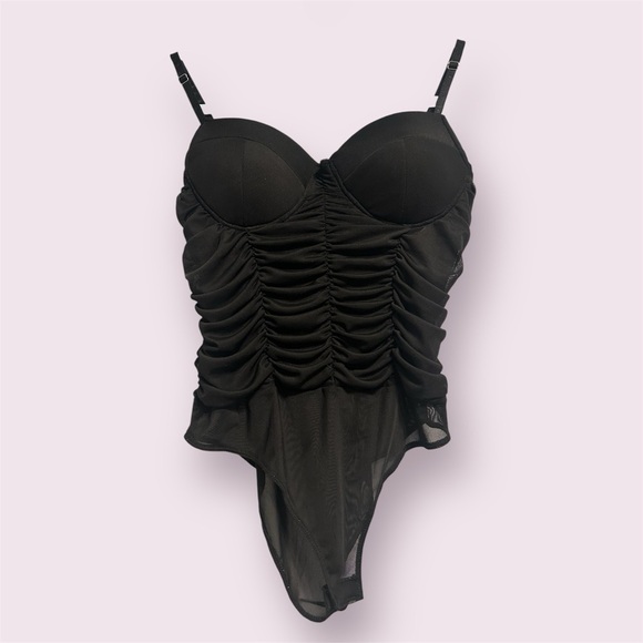 Haute Monde Tops - Haute Monde Black Gathered Bodysuit